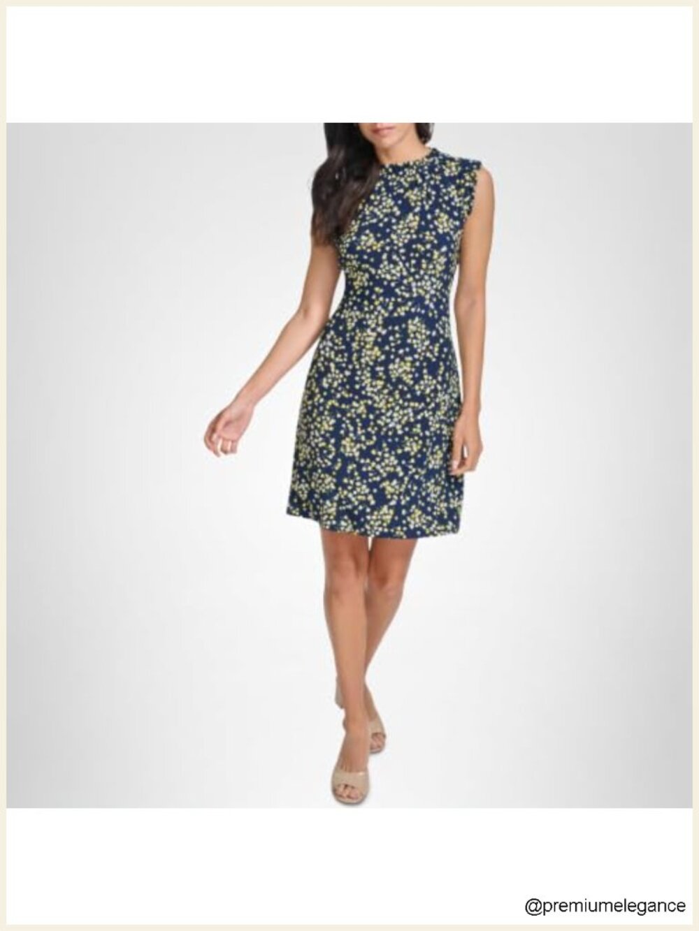 Sleeveless Ruffle Neck Jersey Dress, 95% Polyester 5% Spandex, Fit & Flare